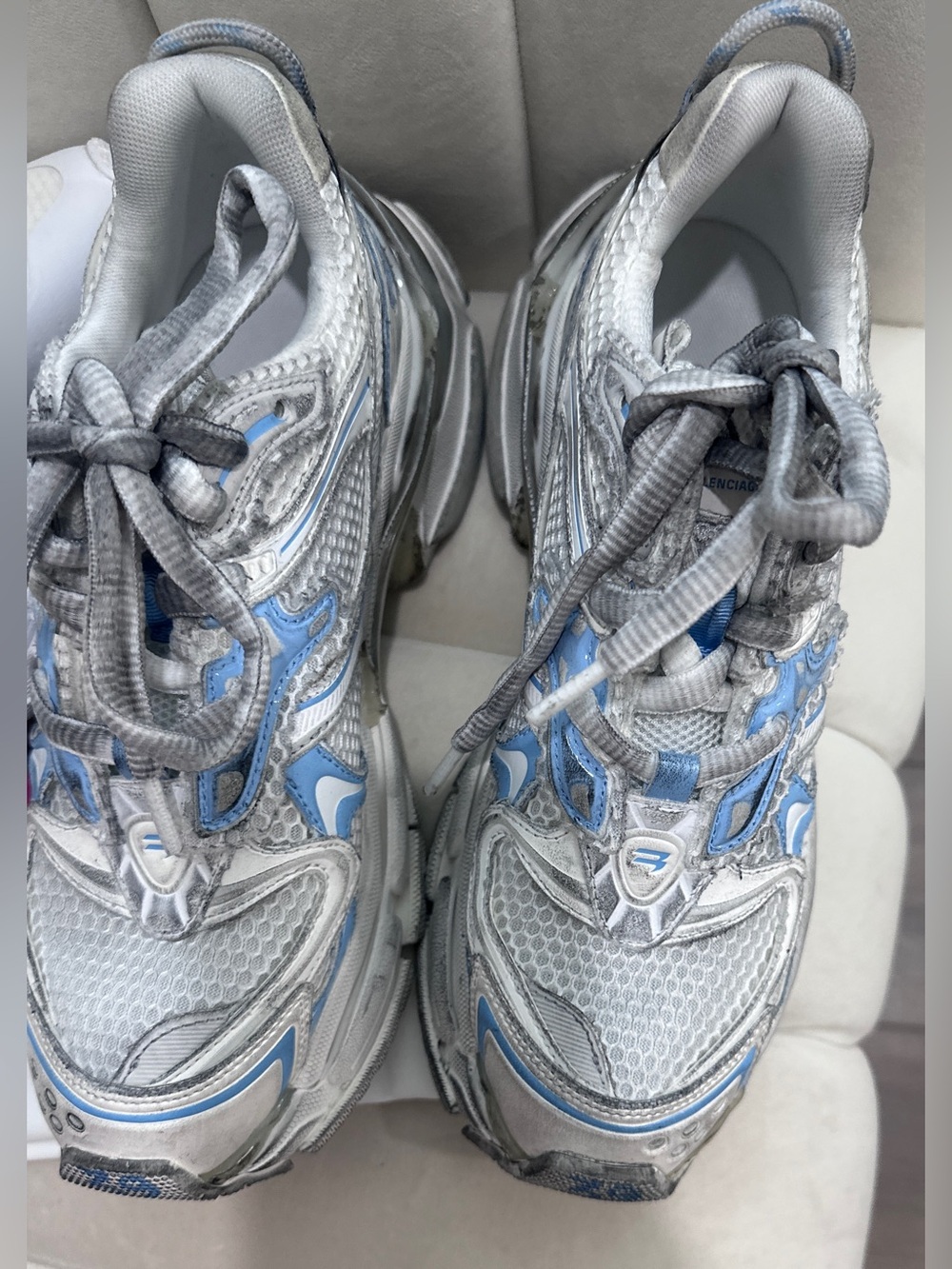 Balenciaga Silver with Light Blue Mesh Runner Sneakers
